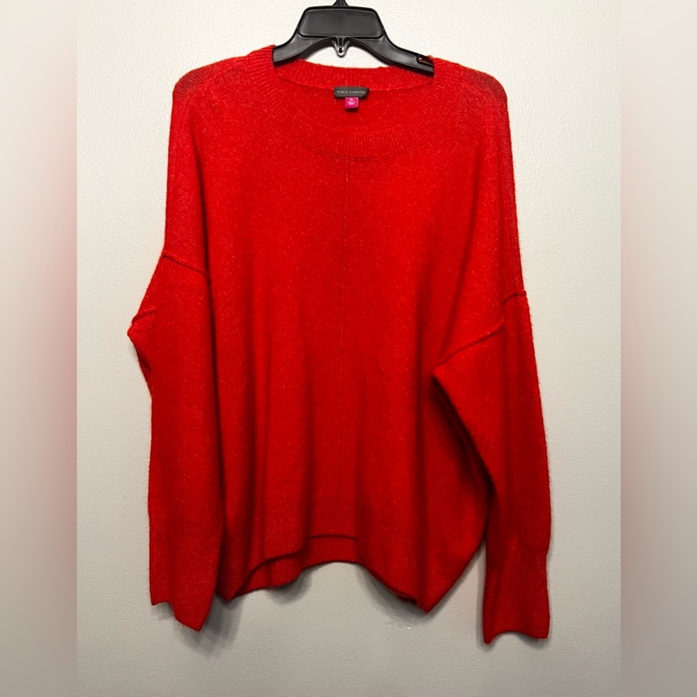 Vince Camuto Vibrant Red Crew Neck Oversized Holiday Sweater Size XL